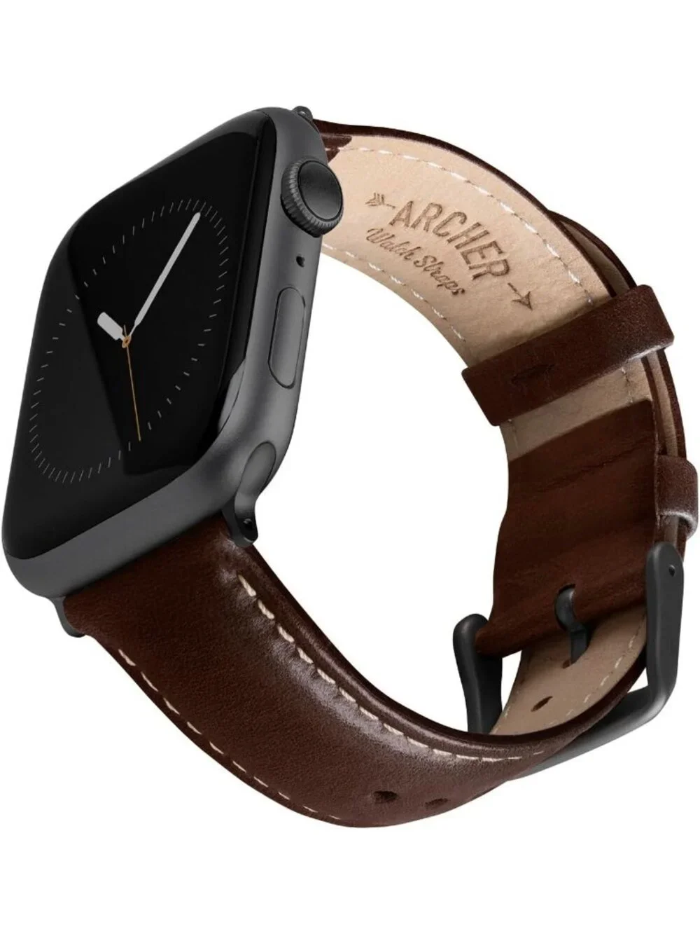 Men's Dark Chestnut/Natural Thread Matte Gray Hardware Leather Strap Apple Watch